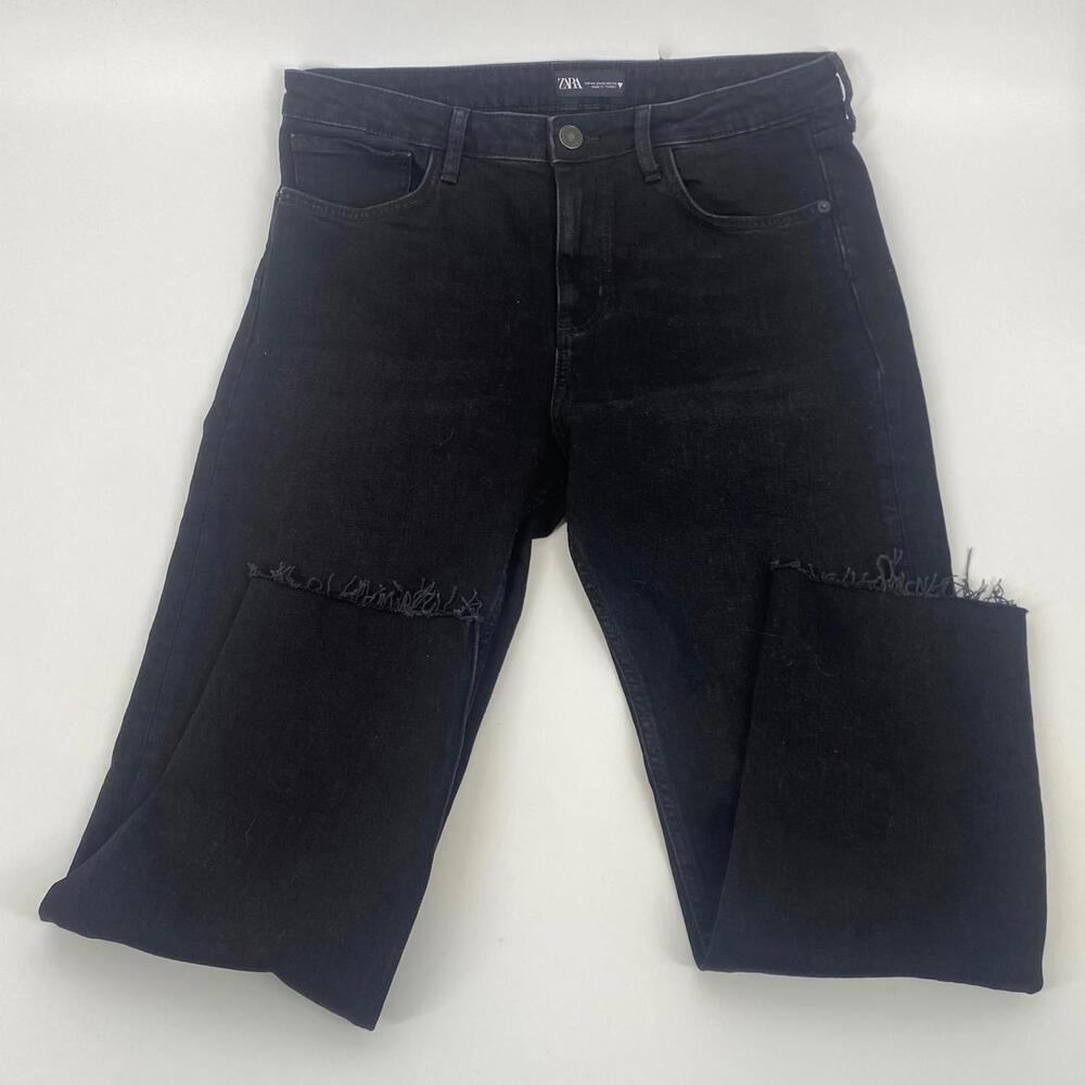 Zara Women's Black Distressed Denim Pants - Size USA 12